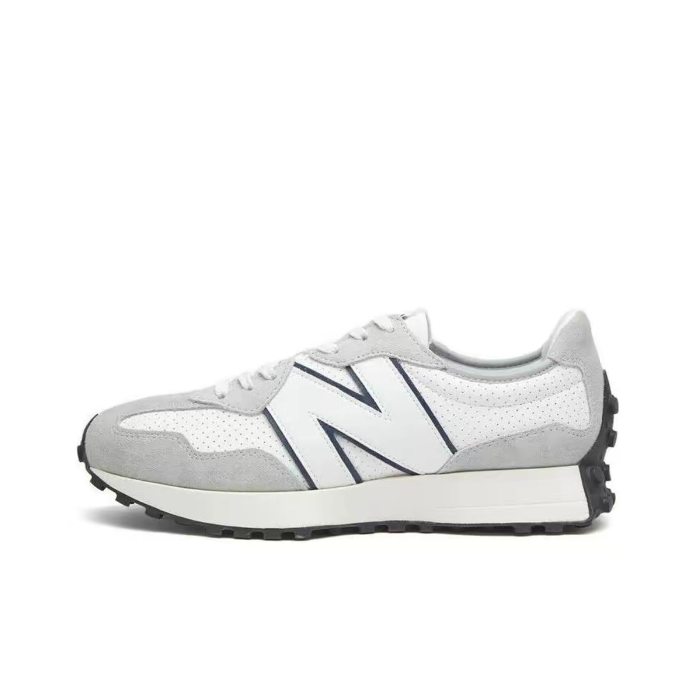 alt="New Balance 327 Brighton Grey Navy MS327NH серо-синие ретро-кроссовки вид сбоку на белом фоне"