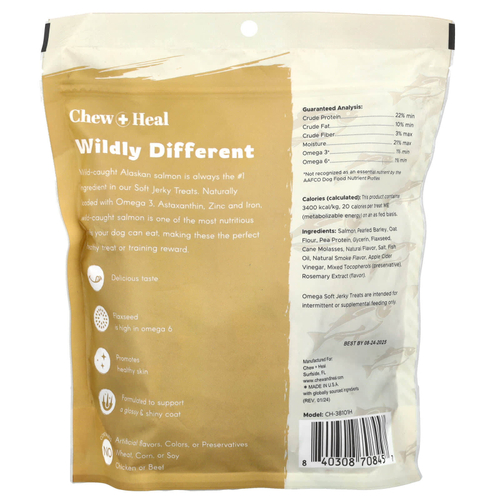 Chew + Heal, Омега мягкое вяленое лакомство, для собак, с лососем, 340 г (12 унций)