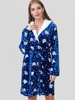 Оригинальный халат с принтом в виде совушек (Размер: M) (Цвет: темно-синий)