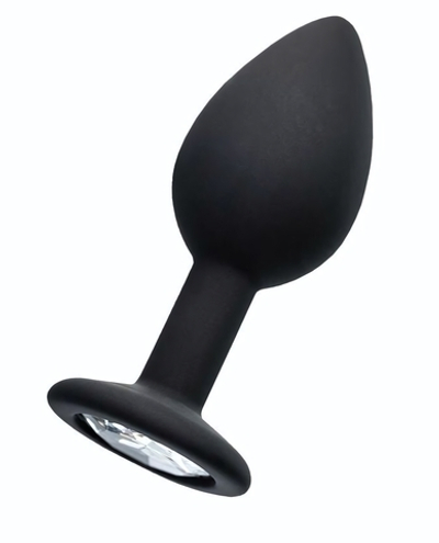 Черная анальная втулка с прозрачным стразом - 7,2 см. (Цвет: черный)