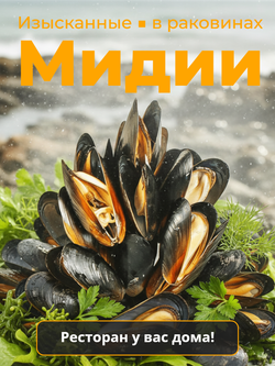 Мидии в раковинах варено-мороженое 40/60 1 кг