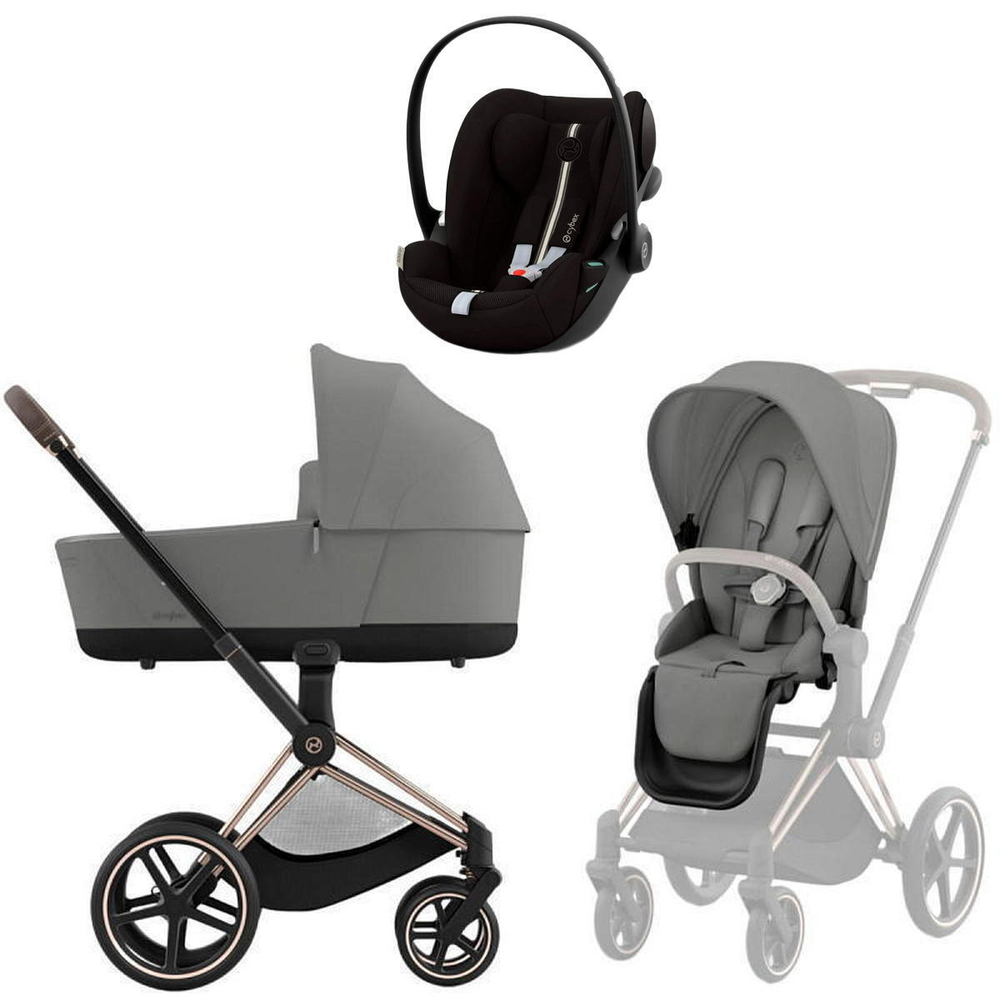 Коляска Cybex Priam IV Rosegold complete и автокресло Cloud G i-Size Moon Black Plus 3 в 1 Mirage Grey