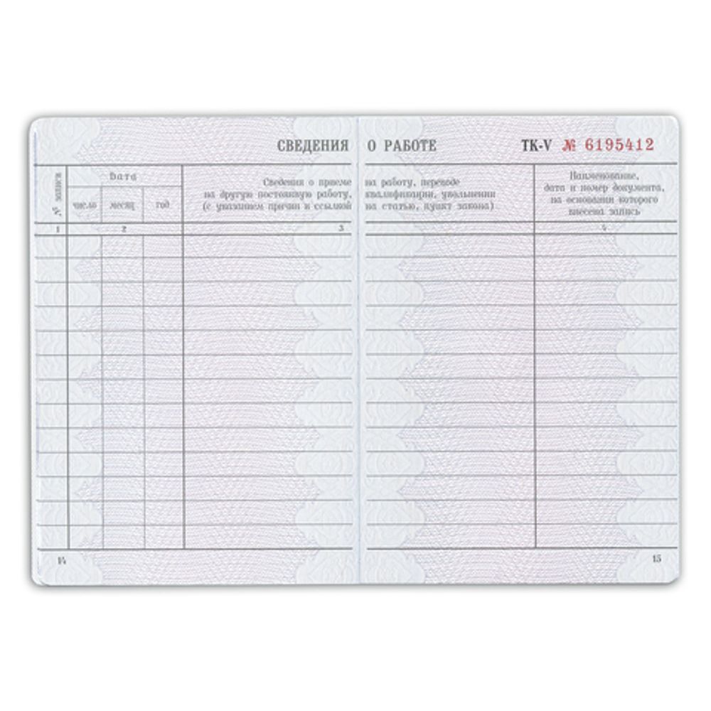 Бланк документа "Трудовая книжка", 88х125 мм, ГОЗНАК