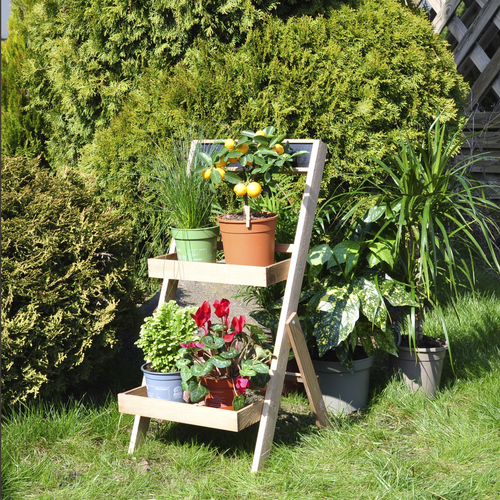 Подставка для цветов и декора напольная 2 полки из массива сосны Флорэль, деревянная этажерка для цветов на подоконник в стиле рустик, бежевая