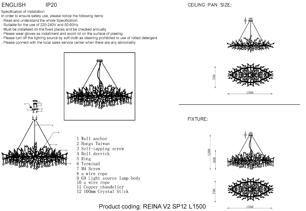 Люстра Crystal Lux REINA V2 SP12 L1500 GOLD PEARL