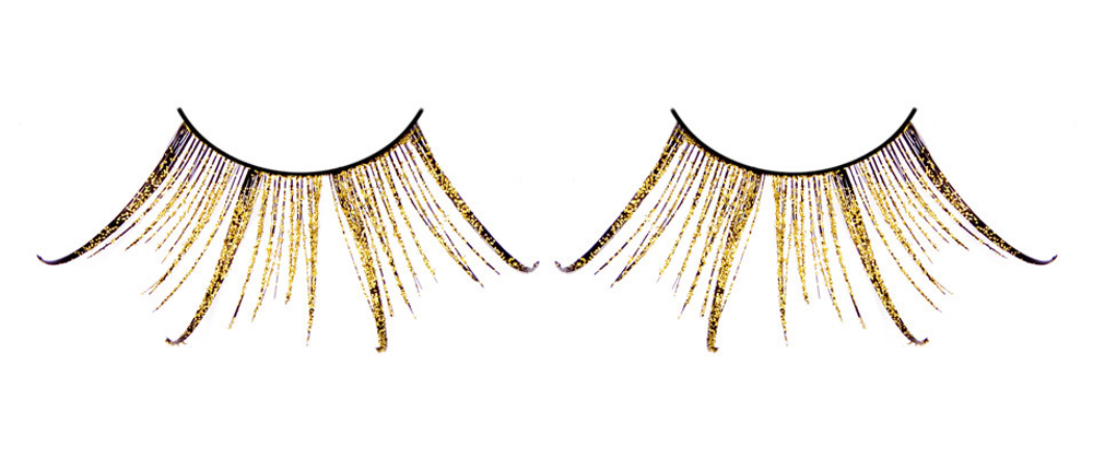 Коричнево-золотые ресницы-перья (Цвет: черный с золотым)