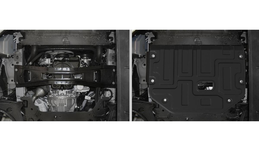 Защита картера и КПП Rival для Ford Tourneo Custom (V - 2.2D) FWD 2012-2018 2017-н.в./Ford Transit VII (V - 2.2D) 2014-н.в., сталь 1.8 мм, с крепежом, штампованная, 111.1867.1