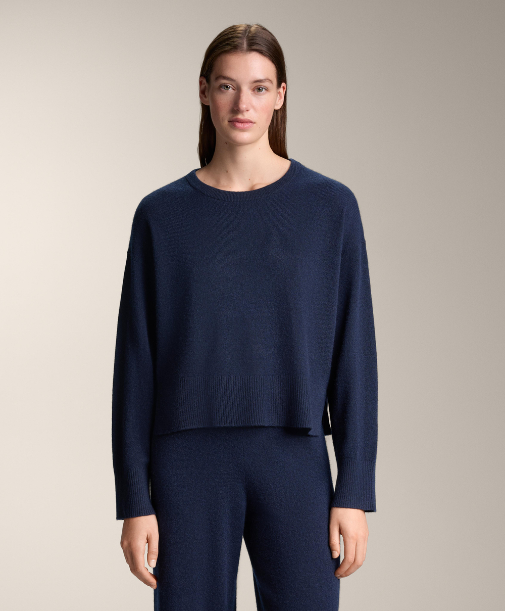 Oysho Джемпер с круглым вырезом из 100% кашемира, темно-синий