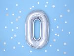 Шар с клапаном (16"/41 см) Мини-цифра, 0, Серебро