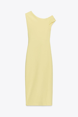 ZARA ПЛАТЬЕ МИДИ СО СБОРКАМИ, ЖЕЛТЫЙ