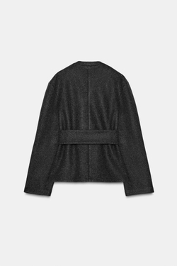 ZARA МЯГКАЯ КУРТКА С ПОЯСОМ, СЕРЫЙ МЕЛАНЖ