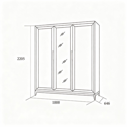 МОДЕНА ДУБ САТИН Шкаф для одежды 3-х дв. с зеркалом