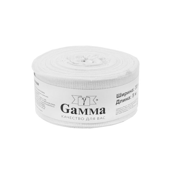 Косая бейка трикотажная 35 мм / 5 шт по 5 метров, № 001 белый, Gamma