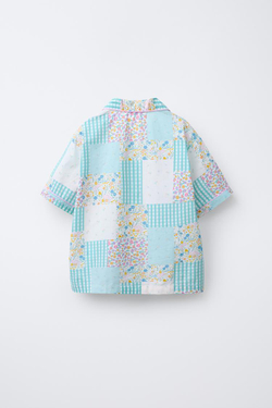 ZARA ПИЖАМА С РУБАШКОЙ И ШОРТАМИ-БЕРМУДАМИ В СТИЛЕ ПЭЧВОРК, ЭКРЮ