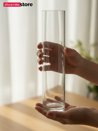 Ваза колба для цветов 6х30 см. стеклянная