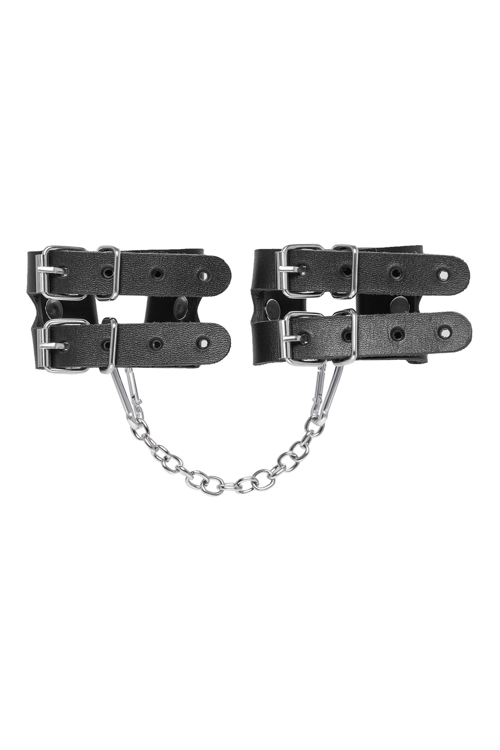 Черные кожаные наручники-браслеты из двух ремешков
