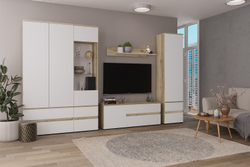 Тумба под телевизор Плейона малая, Дуб Делано, Белый