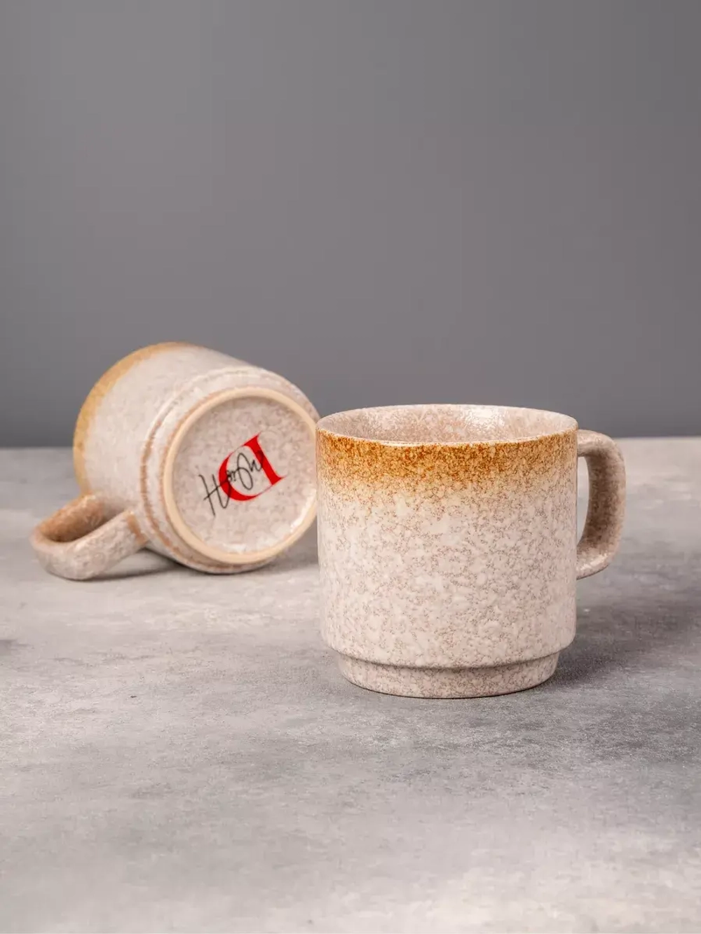 Набор 6 кружек охра золото с белым чашки фарфор 275 мл