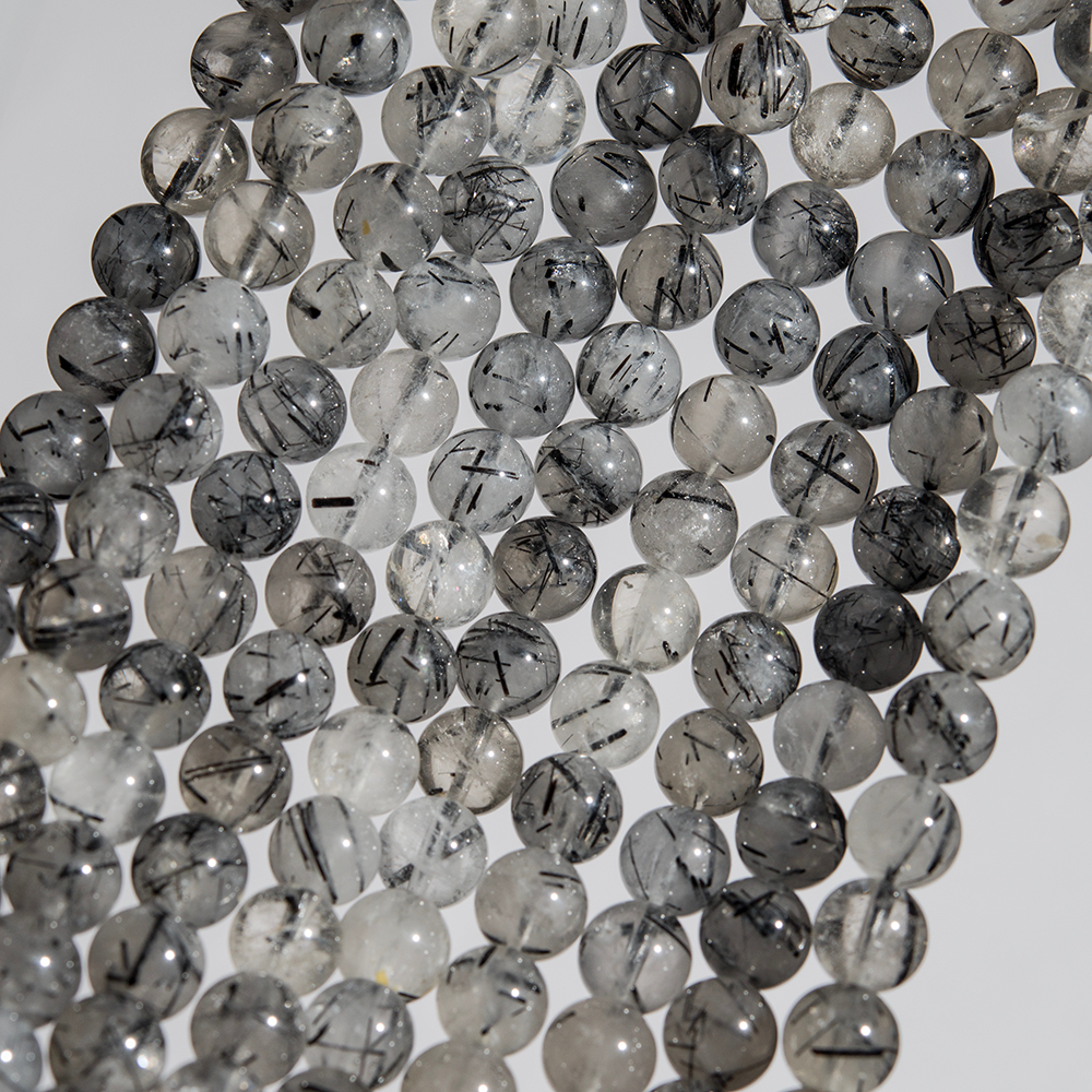 Кварц натуральный с турмалином и рутилом, 8,7мм, бусины в форме шара