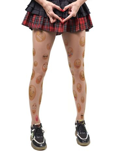 Колготки с принтом в виде цветных смайликов (Размер: S-M-L) (Цвет: бежевый)