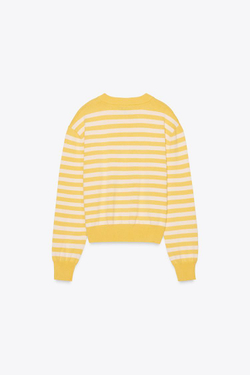 ZARA КАРДИГАН В ПОЛОСКУ, ЭКРЮ/ЖЕЛТЫЙ