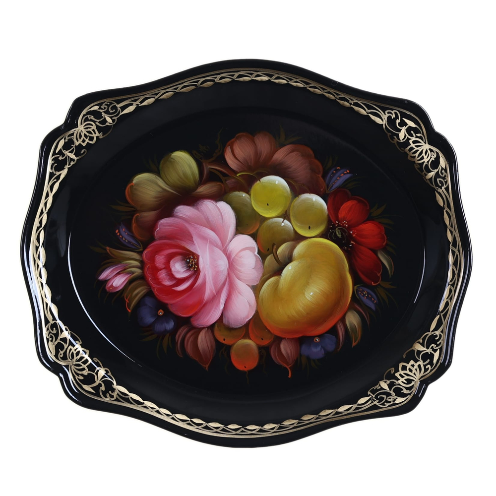 Жостовский поднос декоративный, размер 20х17 см (A3), металлический