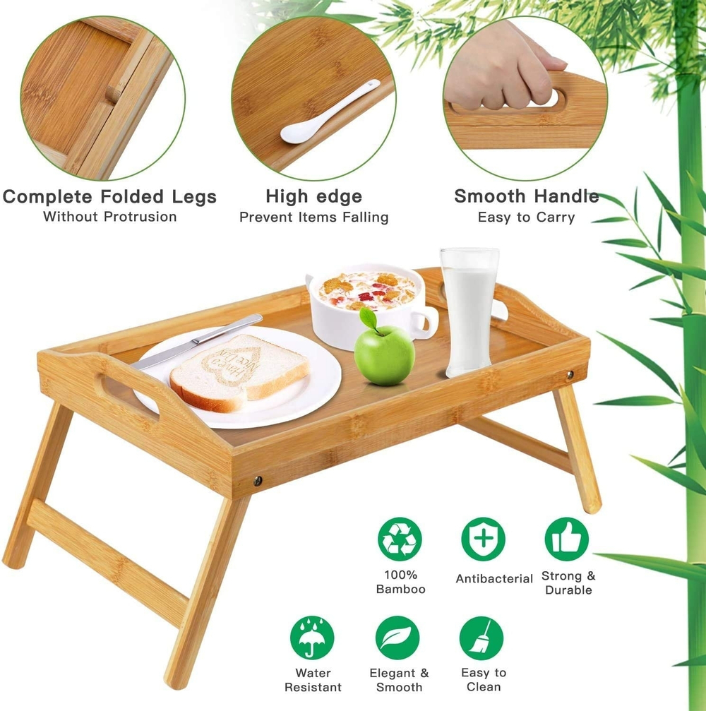 Столик - поднос для завтрака, из натурального бамбука, складывающийся "Bamboo Bed Tray" 50×30см