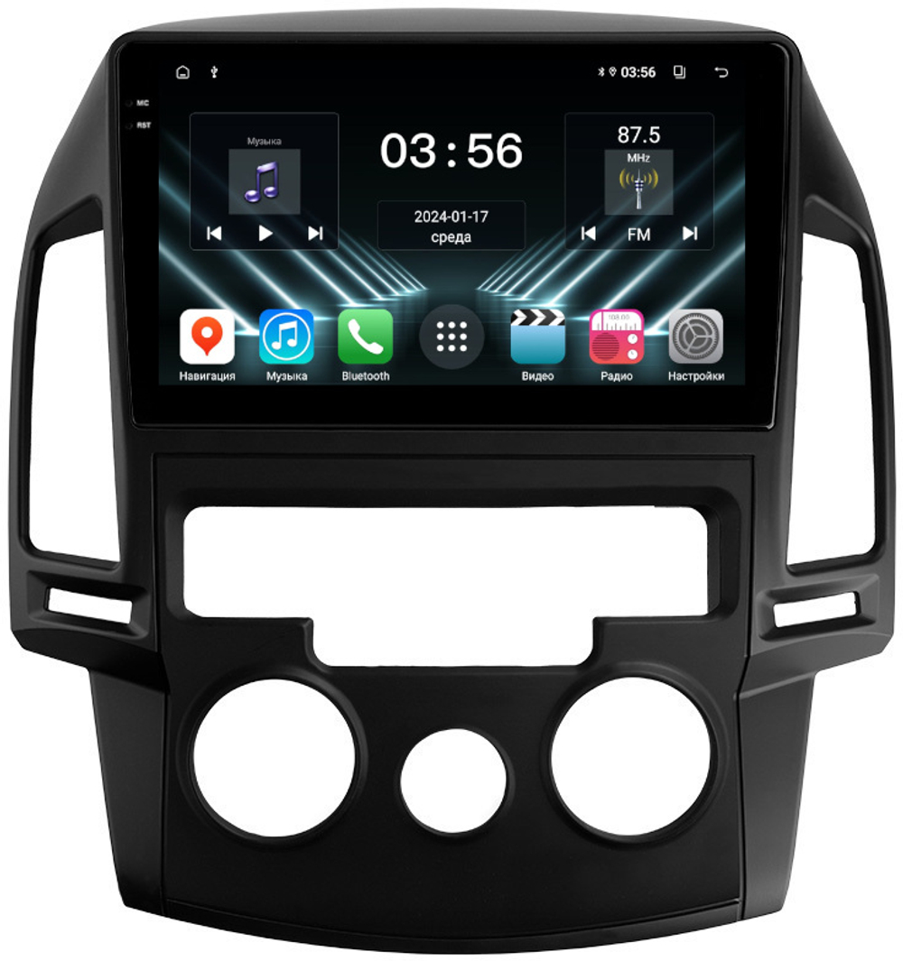 Магнитола для Hyundai i30 1 2007-2012 (кондиционер) - FarCar DX024M монитор 9.5" IPS на Android 13, 4+64Гб, CarPlay