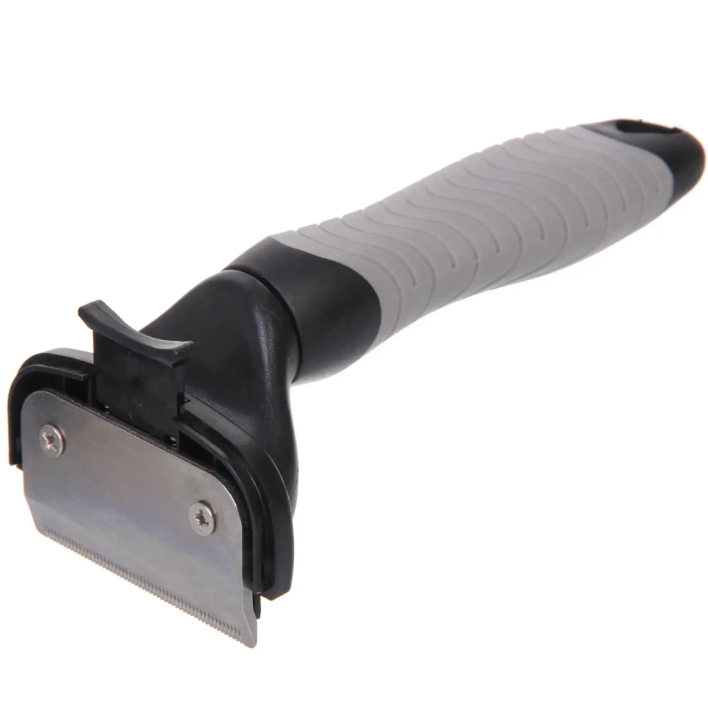 Расческа - фурминатор с кнопкой самоочистки для животных «ПРЕМИУМ - МОЙ БРО», прорезиненная ручка, цвет серый/черный, 7,8*16см