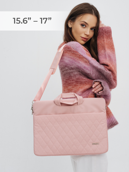 Легкая сумка для ноутбука 14" и 15,6" с карманом и ремнем на плечо (Стеганый розовый)