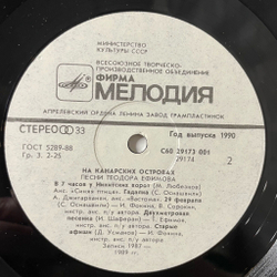 Винтажная виниловая пластинка LP Сборник Теодор Ефимов На Канарских Островах (СССР 1990) (Боярский, Синяя Птица, Веселые Ребята)