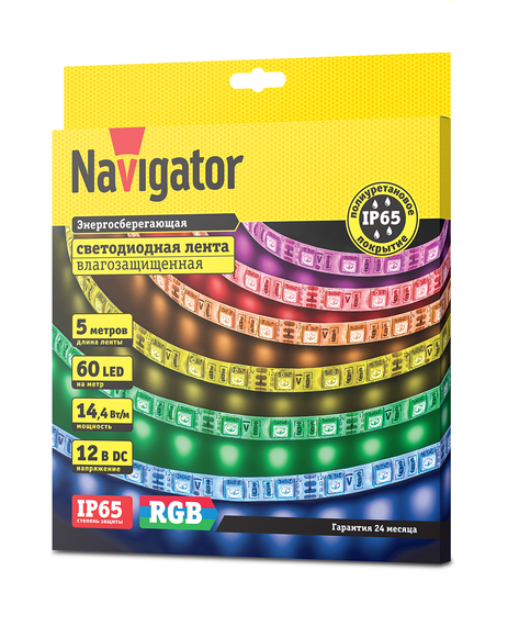 Лента светодиодная Navigator 12V 14,4Вт IP65 бухта 5м цветная 28851