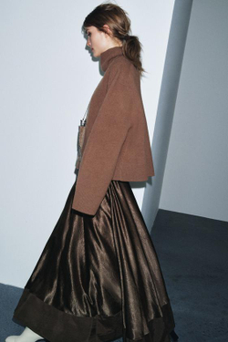 ZARA АТЛАСНАЯ ЮБКА МИДИ ZW COLLECTION LIMITED EDITION, КОРИЧНЕВЫЙ