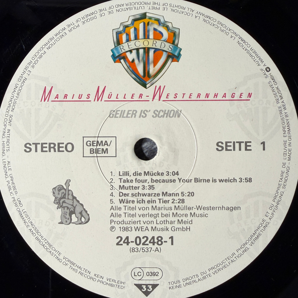 Marius Müller-Westernhagen – Geiler Is' Schon (Германия 1983г.) Т