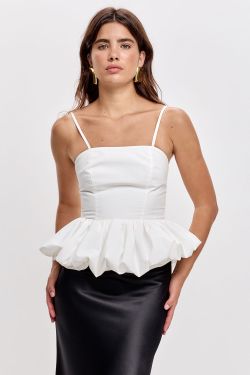 Топ с баской баллон кремового цвета