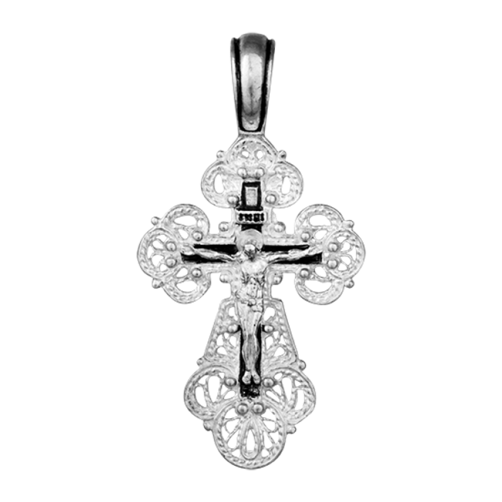 Нательный крестик прямой ажурный из серебра.