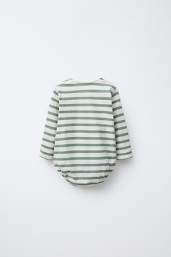 ZARA БОДИ В ПОЛОСКУ, ЭКРЮ/ЗЕЛЕНЫЙ