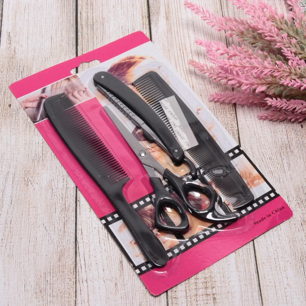 Набор для стрижки волос «Barber», ножницы прямые, расческа 2шт, станок для бритья