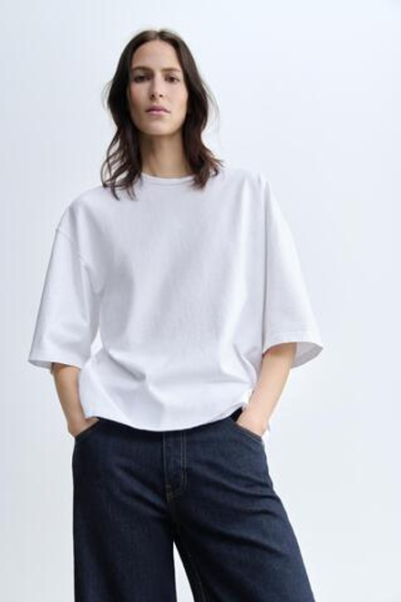 ZARA ФУТБОЛКА LOOSE FIT, БЕЛЫЙ