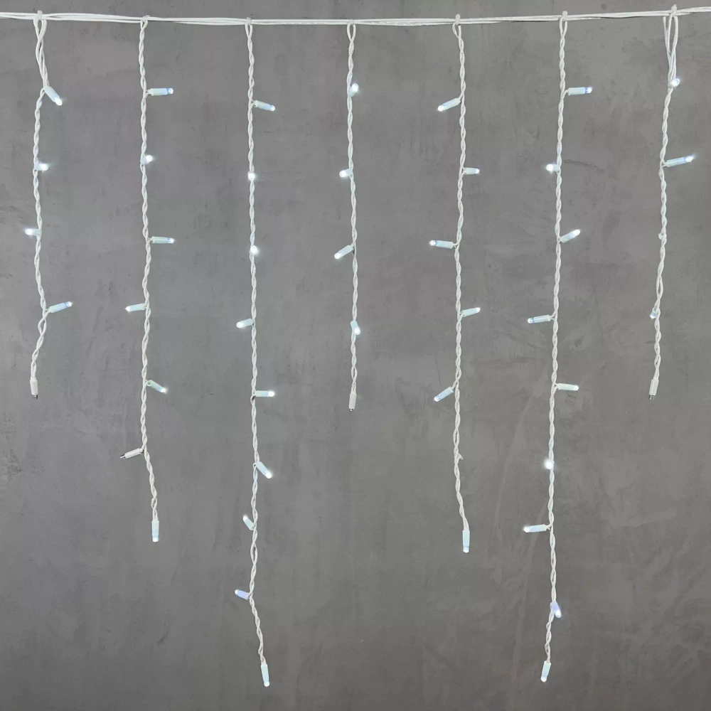 Светодиодная бахрома с колпачком 3,2*0,9 м., 168 холодных белых LED ламп, мерцание, каучуковый белый провод, LTC (LL168BLW-8-2W)