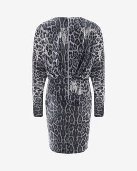 Платье миди из пайеток с леопардовым принтом