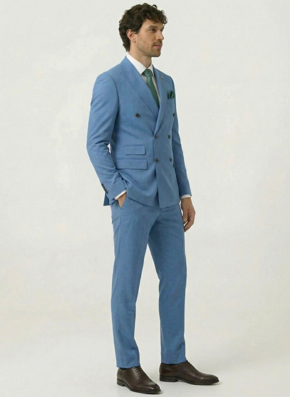 Мужской костюм двубортный (голубой) А69