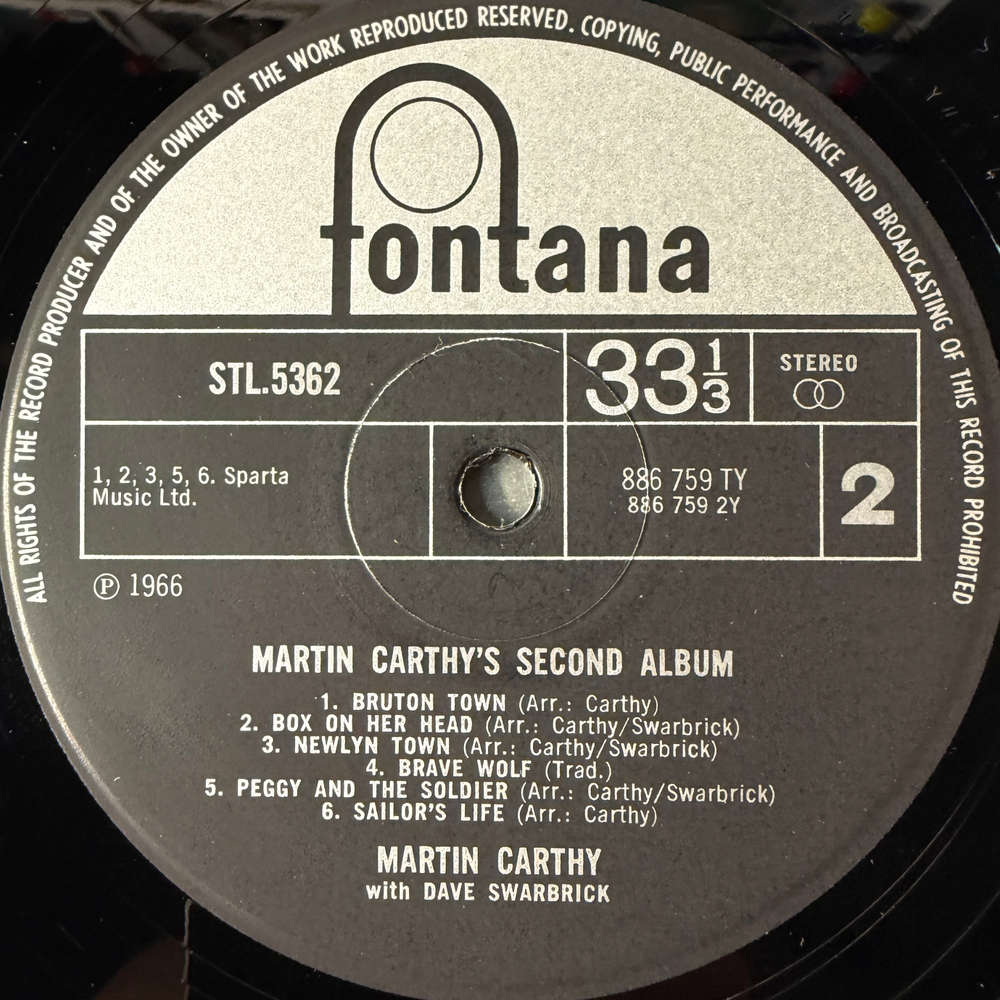 Martin Carthy ‎– Martin Carthy's Second Album (Англия 1966г.)Т