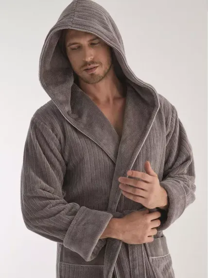 Халат мужской с капюшоном 1335 серый Nusa Турция