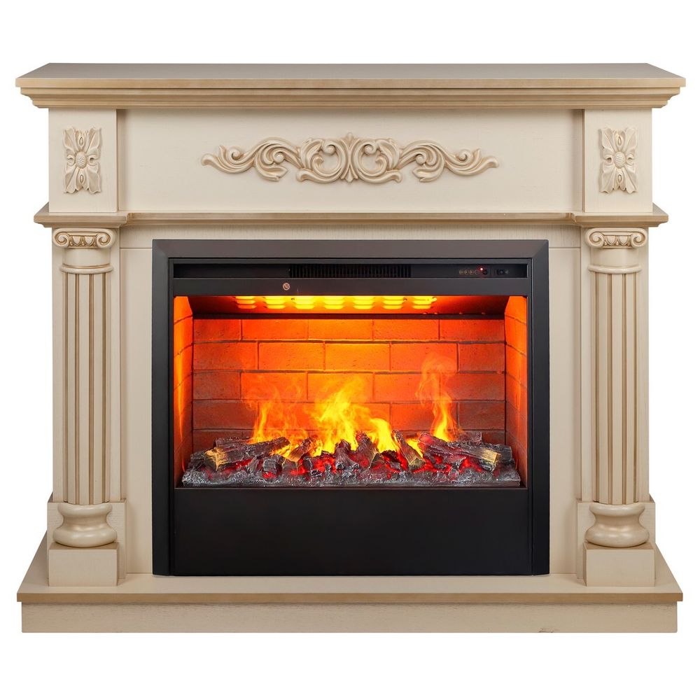 Электрокамин RealFlame Silvia 26 WT белый дуб с золотой патиной с очагом 3D Helios 26