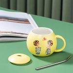 Керамическая кружка с крышкой, голубой/розовый/желтый, 430мл