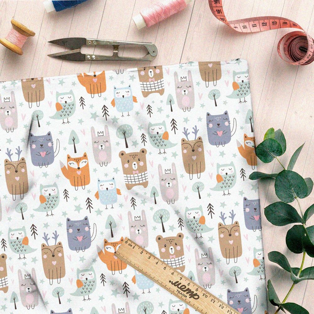 Ткань блэкаут умиротворённые звери в лесу