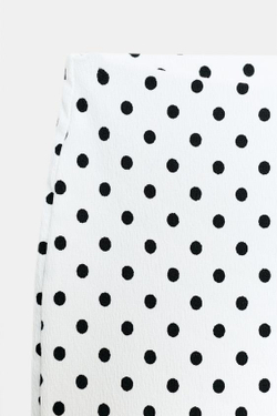 ZARA РАСКЛЕШЕННЫЕ БРЮКИ СТРЕТЧ В ГОРОШЕК, БЕЛЫЙ/ЧЕРНЫЙ