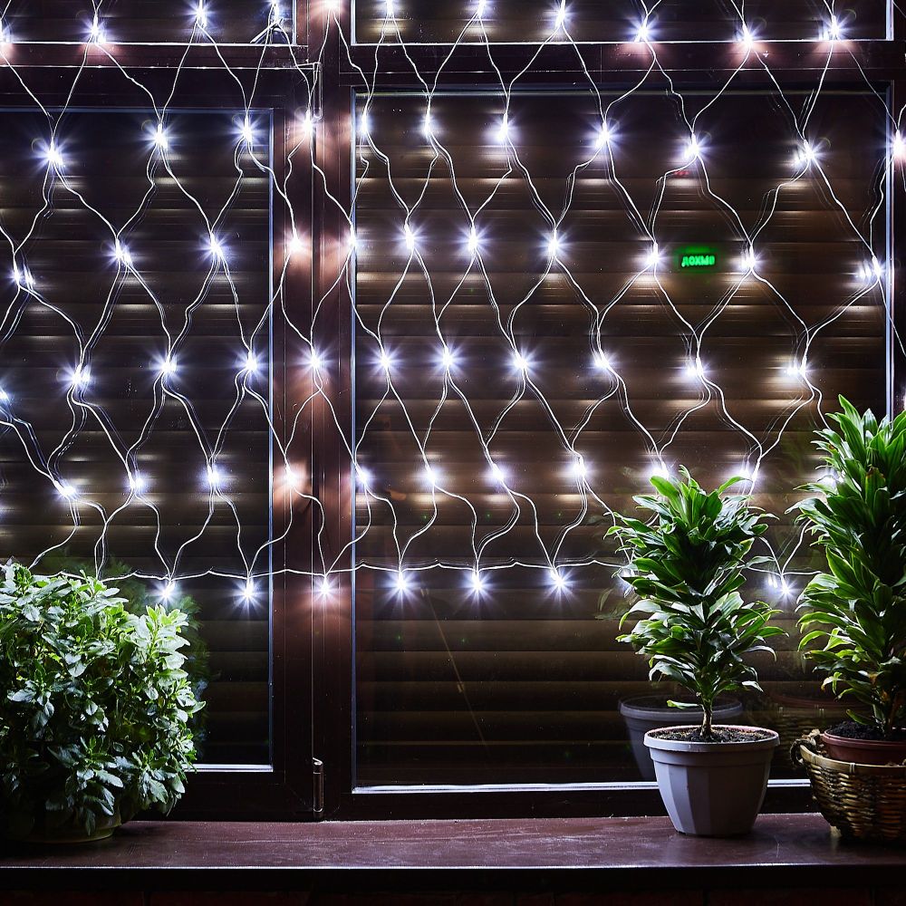 ULD-N1515-96-STK WHITE IP44 Сетка светодиодная со статическим свечением. 1.5х1.5м. Соединяемая. 96 светодиодов. Белый свет. Провод прозрачный. TM Uniel