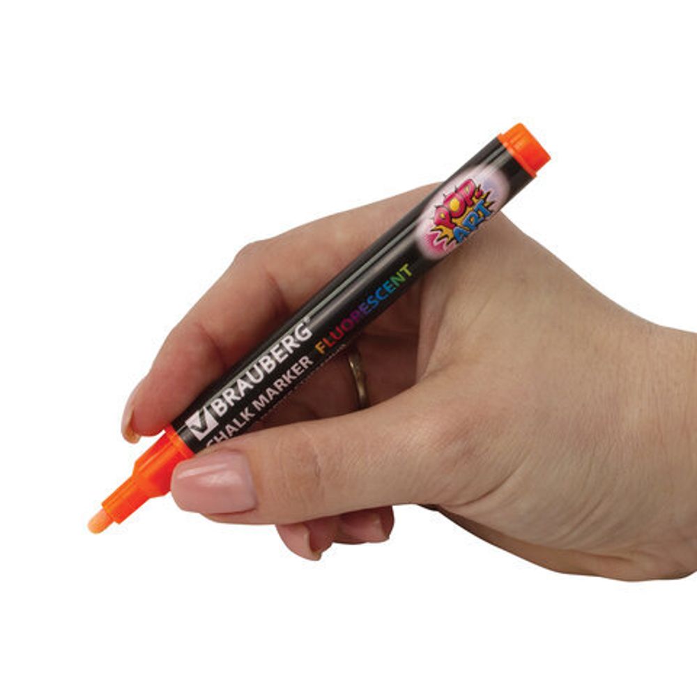 Маркер меловой "POP-ART" ОРАНЖЕВЫЙ, 3,5 мм, сухостираемый, для гладких поверхностей, BRAUBERG, 151523